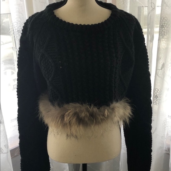 Nakiss H chunky knit black sweater fur crop SZ S REAL fur - Picture 1 of 8